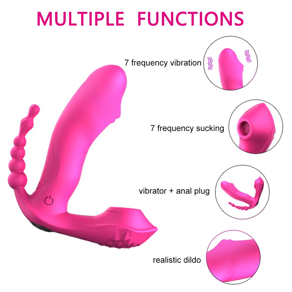 Wearable 3 IN 1 Sucking Vibrator Dildo Female Erotic Vibrating Anal Vagina Clitoris Stimulator Heating Oral Sex Toys for Women