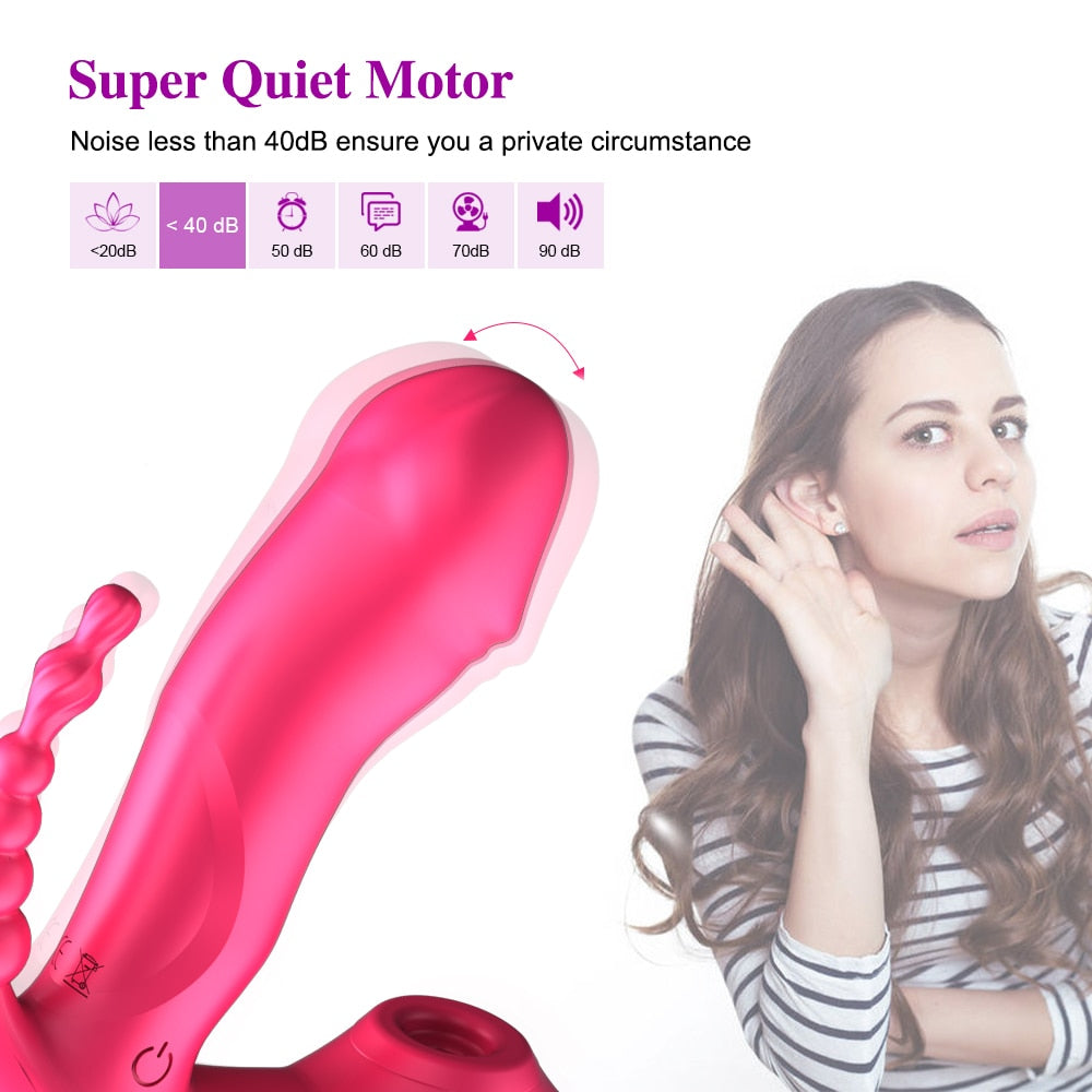 Wearable 3 IN 1 Sucking Vibrator Dildo Female Erotic Vibrating Anal Vagina Clitoris Stimulator Heating Oral Sex Toys for Women