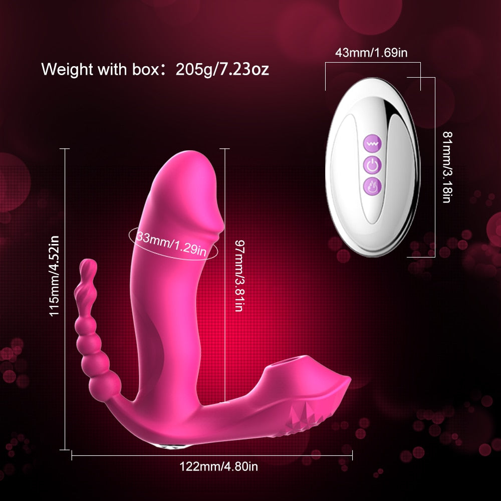 Wearable 3 IN 1 Sucking Vibrator Dildo Female Erotic Vibrating Anal Vagina Clitoris Stimulator Heating Oral Sex Toys for Women