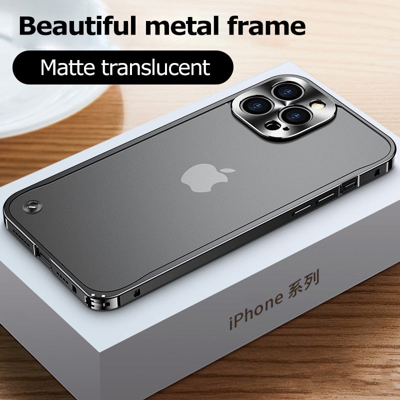 Luxury Metal Frame Lens Protection For iPhone 12 13 mini Pro Max Aluminum Phone Case For iPhone 11 Matte Translucent Back Cover