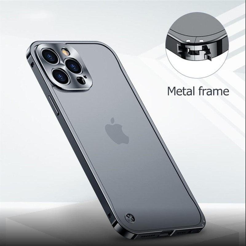 Luxury Metal Frame Lens Protection For iPhone 12 13 mini Pro Max Aluminum Phone Case For iPhone 11 Matte Translucent Back Cover