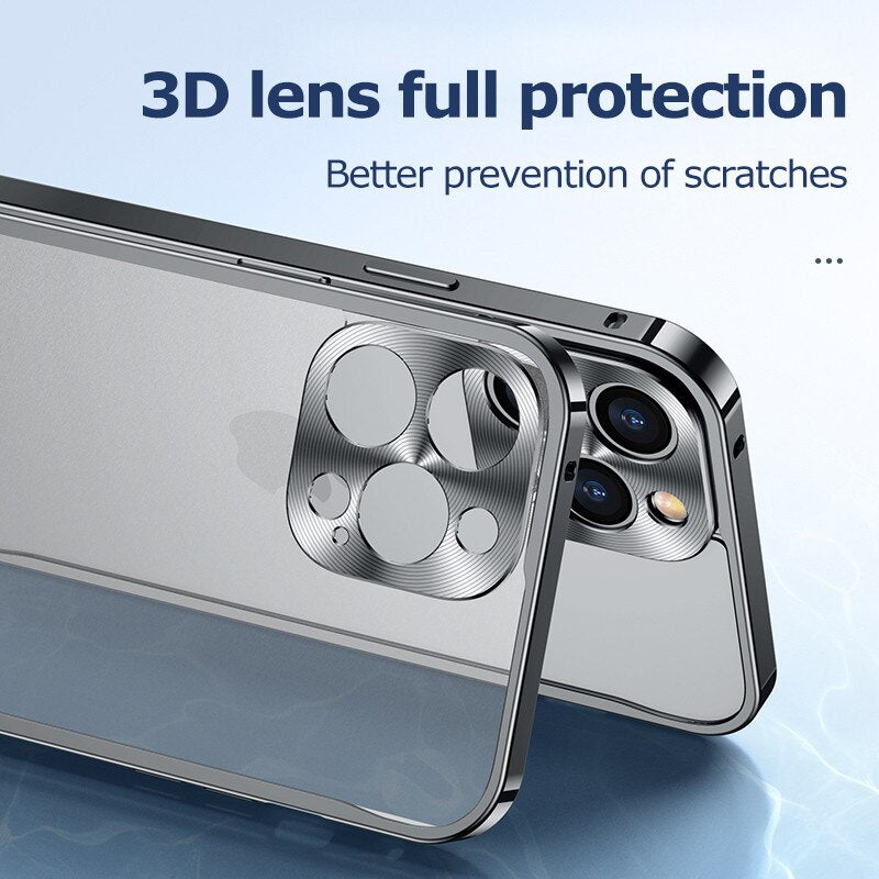 Luxury Metal Frame Lens Protection For iPhone 12 13 mini Pro Max Aluminum Phone Case For iPhone 11 Matte Translucent Back Cover